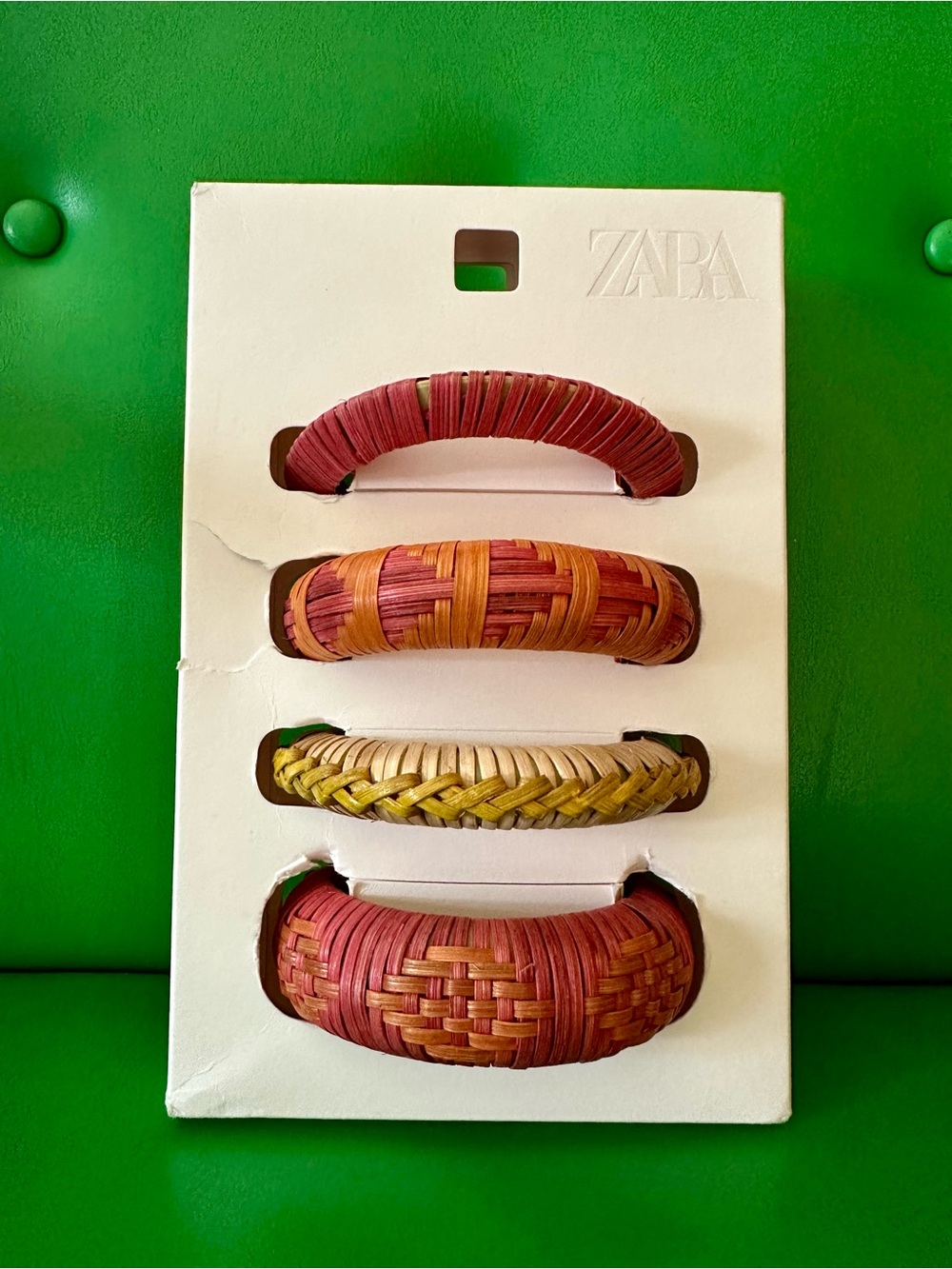 Zara Raffia Bangles Set of 4 Multi-Colored New in Box